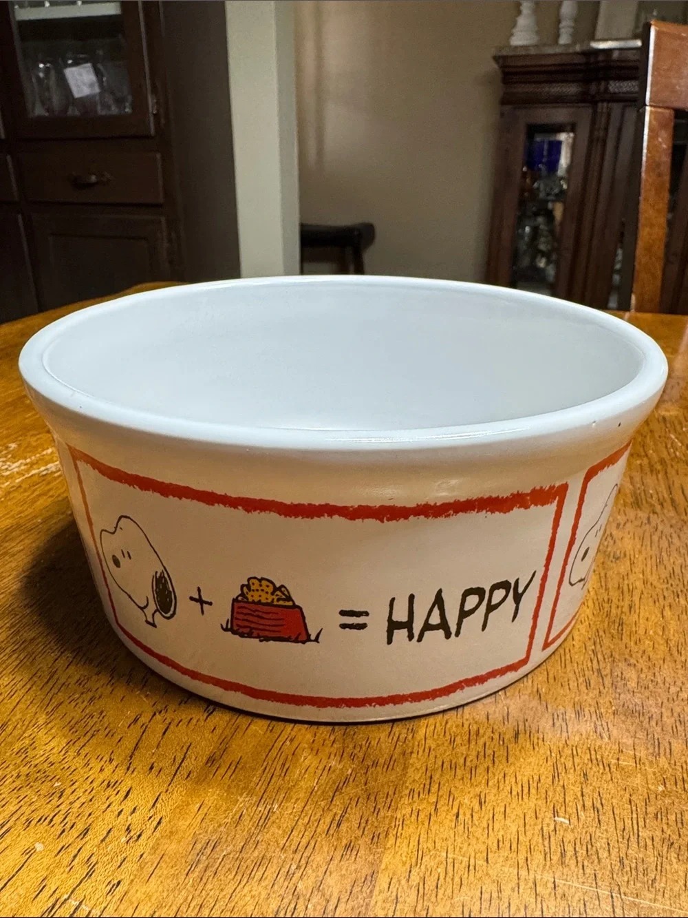 PEANUTS Snoopy HAPPY “ Dogs life” ceramic pet bowl. 7” X 3 1/8”